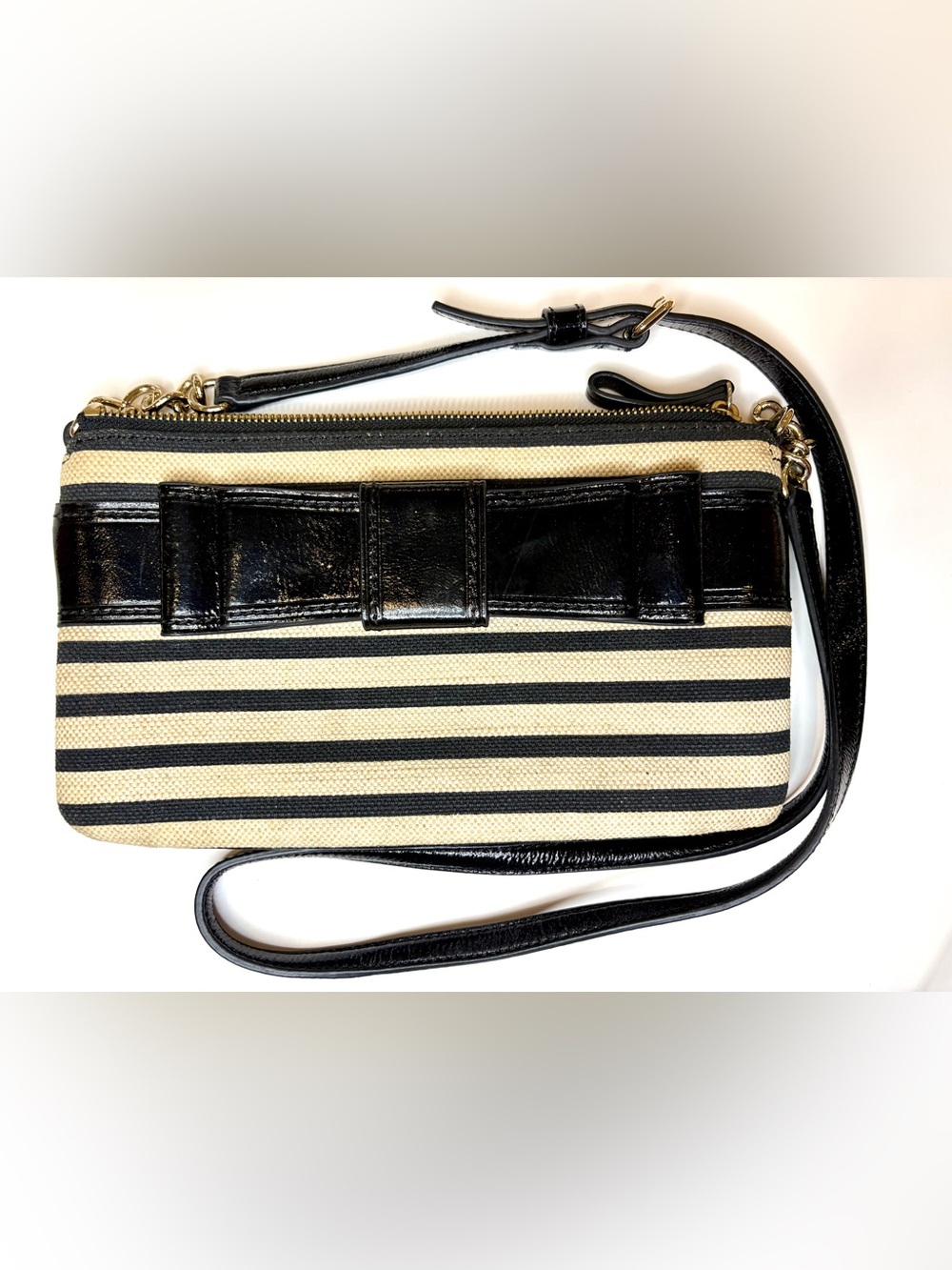 Kate Spade New York Vintage Celina Black & Tan Crossbody Bag Patent Leather Trim